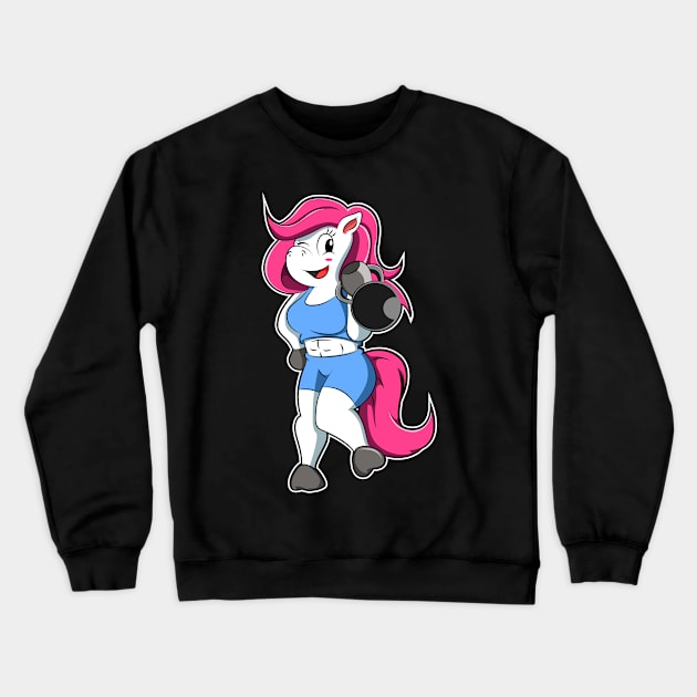 Horse at Girl at Bodybuilding with Dumbbell Crewneck Sweatshirt by Markus Schnabel